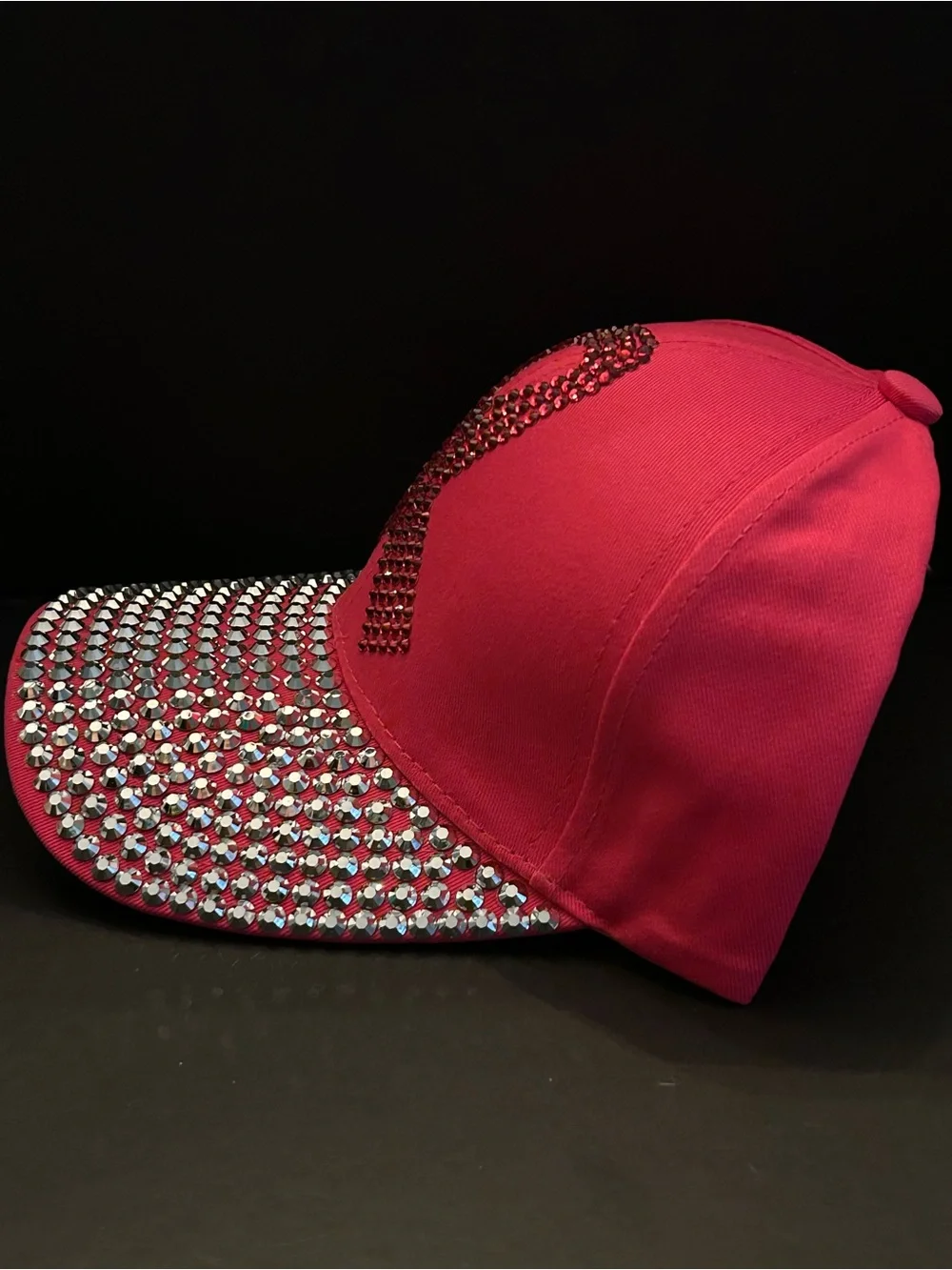 Hot Pink Rhinestone Ribbon Studded Baseball Cap Breast Cancer Awareness NWT